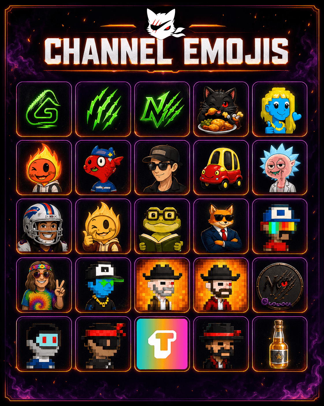 Channel Emotes lineup for Ninja Cat subscribers to use in chat