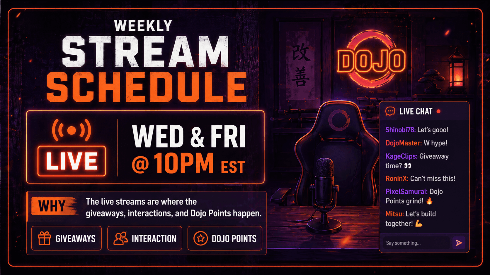 Ninja Cat weekly stream schedule graphic